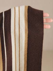 Poéselle Women Striped Sweater Vest, Round Neck Sleeveless Knit Top For Daily Wear, Vintage-Style Striped Vest,Women Fall Winter Sweater - Coffee Brown - View 11