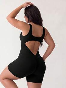 Rhythm Era Plus Size Backless Sleeveless Fitted Athletic Romper - Black - View 2