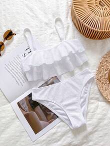 Swim Mod 2pcs/Set Women 2-Piece Swimwear, Plain Color Camisole Bikini Top And Triangle Bikini Bottom, Simplemultifunctional For Summer Beach Vacation - White - View 7