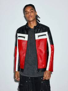 Modcrash Men Long Sleeve Color Block Zipper Jacket, Fall/Winter Fall/Autumn/Winter - Red - View 7