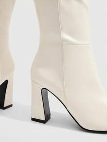 CUCCOO SZL Chic White Pointed Toe High Boots With Block Heels For Women Fall Boots - Beige - View 5