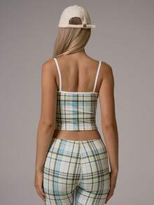 Musera Sport Checkered Soft Touch Straight Neck Strappy Fitted Active Coord Cami Top Gym Pilates Daily Running - Multicolor - View 5