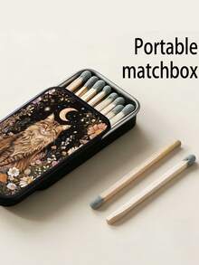 1PC Square Retro Bohemian Style Handmade Distressed Metal Tin Storage Box With Cat Moon Flower Pattern Holds 30 Matches Matches Not Included Windproof Moistureproof For Bedroom Desk Decor Gift Collectors Friends Elders Holiday - Multicolor - View 5