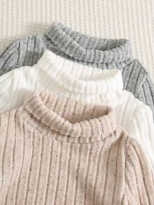 SHEIN Baby Boy Solid Color Knitted Soft Long Sleeve Pullover Three-Piece Autumn Top Set - Versatile And Comfortable Pcs - Multicolor - View 5