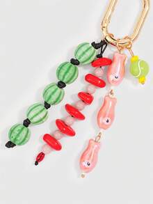 ROMWE Kawaii 1 Piece Spring Summer Dopamine Style Colorful Beaded Bag Keychain Pendant, Woven Rope Bag Charm, DIY Hanging Ornament - Pink - View 3
