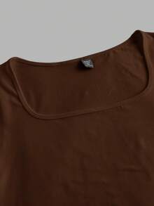 SHEIN BASICS 3件裝休閒純色針織方領短袖修身大尺碼T恤 - 彩色 - 查看 3