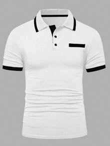Manfinity Homme 男士拼色休閒百搭日常穿著短袖 Polo 衫 - 白色 - 查看 3