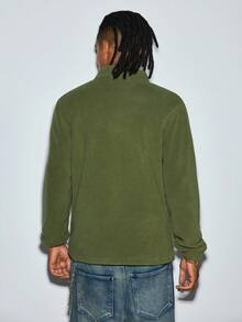 Modcrash Men's Casual Stand Collar Full Zip Minimalist Fleece Long Sleeve Jacket, Fall/Winter Fall/Autumn/Winter - Army Green - View 2