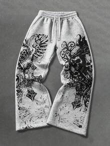 ROMWE MEN Men's Skull & Cross Print Loose Fit Sweatpants - Grey - View 2