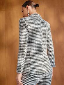 MOTF PREMIUM BLAZER WANITA ELEGAN MOTIF HOUNDSTOOTH HITAM PUTIH UNTUK PERJALANAN MUSIM GUGUR/DINGIN - Grey - View 8