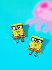 SpongeBob SquarePants | SHEIN A Pair Of New Creative Cartoon Pattern Printed Stud Earrings, Cute Casual Is Suitable For Various Parties, Concerts, Festivals, And Exquisite Gifts - Yellow - View 3