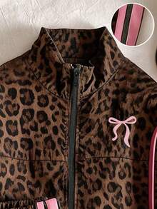 Casuvi Kids Teen Girl Leopard Print Jacket And Pants Set - Multicolor - View 3