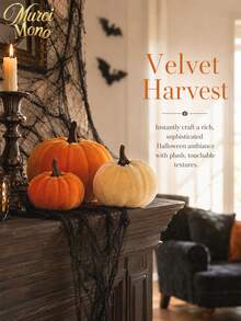 Muroi Mono 3/6/10pcs Velvet Flocked Artificial Pumpkin Decoration, Realistic Fake Pumpkin Model Prop, Fall Harvest Decorative Ornament, Ideal For Halloween Party Home Table Shelf Tiered Tray Display - multicolor - View 9
