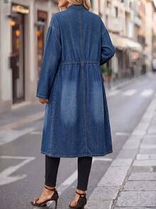 SHEIN Clasi Women's Single-Breasted Casual Daily Long Sleeve Denim Jacket Fall/Winter - Blue - View 3