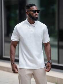 thenoahjr thenoahjr 男士基本款纹理设计纯色短袖领 Polo 衫，适合丈夫穿着，适合外出穿着，老款风格 - 白色 - 查看 6
