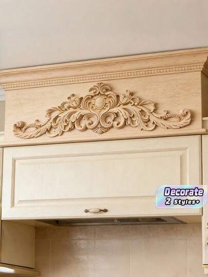2PCS Carved Inlaid Appliques Exquisite Relief Embossed Craft Supplies For Cabinet Door Furniture Accent Wall Entryway Office Christmas DIY Decor Rustic Floral Molding Millwork Upgrade Renovation Project Gift Adults