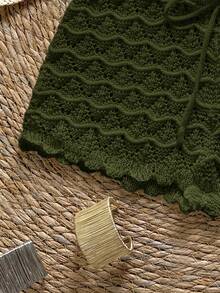 Soleia Knitted Crochet Drawstring Hollow Out Fitted Shorts - Army Green - View 6