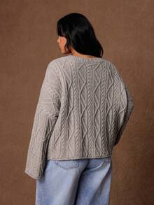 Rustia Sweater Pullover Leher Bulat Rajut Kabel Model Tali Kepang Ukuran Besar untuk Wanita, Cocok untuk Pemakaian Sehari-hari, Bepergian, dan Pakaian Rumah di Musim Dingin - Unta - View 2