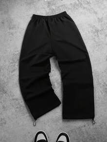 ROMWE MEN Men's Loose Fit Dragon Print Sweatpants - Black - View 3
