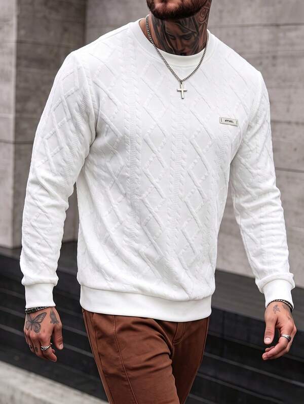 Manfinity Homme Men's Long Sleeve Letter Print Round Neck Casual Shirt