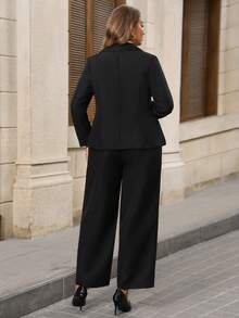EMERY ROSE 3 Pcs SetPlus Size Women Autumn/Winter Elegant Party Commute Black Suit Vest, Blazer And Pants 3 Pieces Set With Pockets,Going Out,Office Wear,Fall - Black - View 5