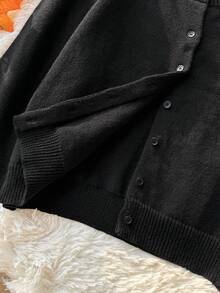 Comfortcana Plus Size Casual Versatile Solid Color Cardigan Winter - Black - View 5