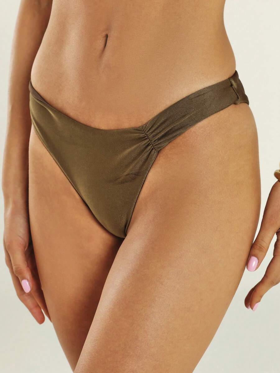 KSTM Metallic Shimmer Strapless Bandeau Bikini Set With Ruched Detail And Cheeky Bottom Perfect For Summer Beach Holiday - Green - View 1