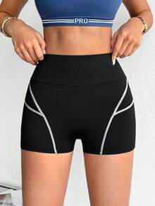 SHEIN Dewbera Women's Colorblock High Waist Casual Daily Outdoor Sports Shorts - Black - View 4