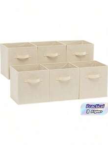 3pcs Collapsible Fabric Storage Cubes Organizer With Handles, Foldable Storage Bins For Shelves And Closets, Beige Cube Storage Boxes For Home Organization, Toys, Clothes, And Blankets - Multicolor - View 1