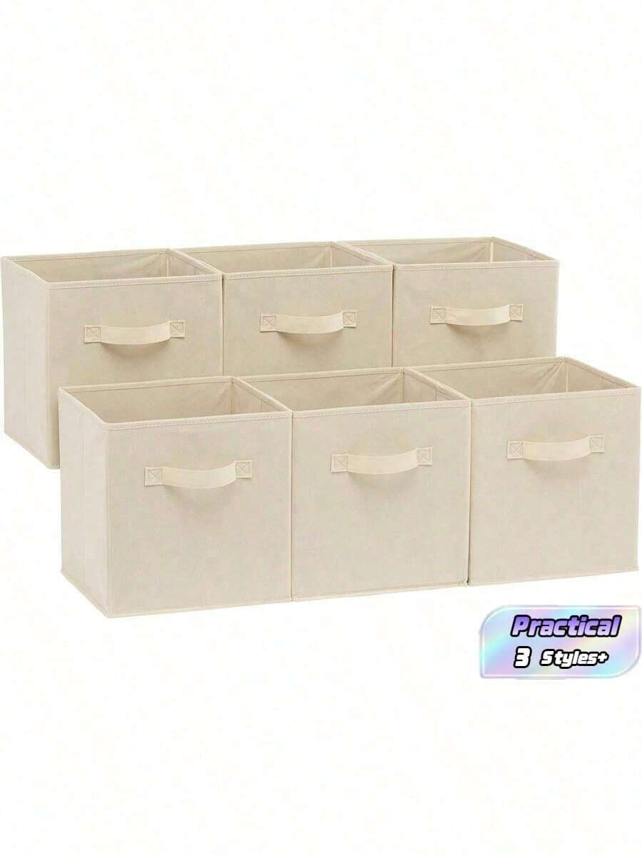 3pcs Collapsible Fabric Storage Cubes Organizer With Handles, Foldable Storage Bins For Shelves And Closets, Beige Cube Storage Boxes For Home Organization, Toys, Clothes, And Blankets - Multicolor - View 1