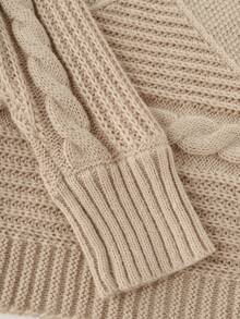 SHEIN New Women's V-Neck Pullover Sweater For Fall & Winter. Crafted With Three-Dimensional Patterns And Relaxed Drop Shoulders, This Khaki Knit Top Is Versatile - Camel - View 6