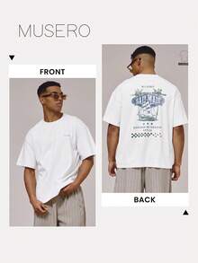 Musero Oversized Crew Neck Short Sleeve Large Back "SAIL MAIL" Washed Graphic Tshirt - White - View 5