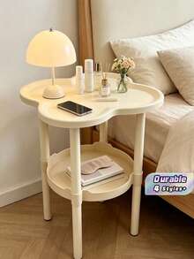 Space Saving Double Layer Storage Table Large Capacity Lower Storage Box For Daily Necessities Glossy Four Leaf Clover Edge Table Heavy Duty Movable Sofa Side Cabinet Small Living Room Coffee Table Bedroom Bedside Makeup Table Ideal For Renters - Multicolor - View 1