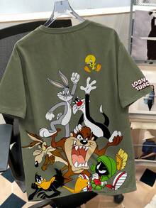 LOONEY TUNES X SHEIN Daypath Men's Summer Casual Cartoon Print T-Shirt - Olive Green - View 2