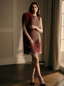 MOTF PREMIUM WOMEN'S TWEED SHORT DRESS WITH CONTRAST LACE - Burgundy - View 7