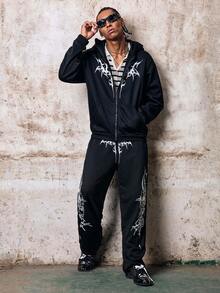 Skyrend Men Fashion Street Zip-Up Hoodie With Dual Hoods And Mask, Sweatpants Set, Fall Clothes Grunge - Black - View 1