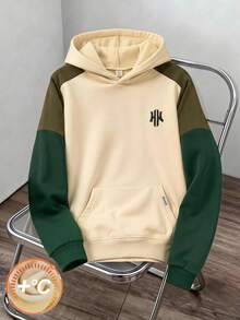 SHEIN Vacaura Teen Boys' Minimalist Solid Light Gray Casual Loose Hooded Sweatshirt Jacket Autumn Fall - Green - View 3
