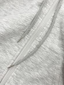 IslaSuriya Solid Color Loose Fit Hooded Sweatshirt Jacket For Women - Light Grey - View 4