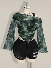 SHEIN ICON Plus Size Women's Black Pattern Casual Y2k Country 2000s Grunge Versatile 2 In 1 T-Shirt Concert Date Night Rave Concert Rave Autumn - Black - View 6