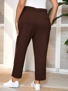 SHEIN Frenchy Plus Size Women's Solid Color Tapered Ankle Pants For Casual Work In Fall/Winter - Rust Brown - View 3
