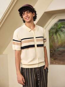 Whitmere Men's Slim Fit Short Sleeve Knit Cardigan, Casual Versatile Sweater For Commuting, Running, Fitness, Summer - Apricot - View 5