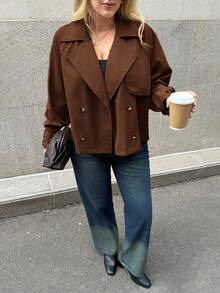 Auralis Plus Size Streetwear Minimalist Button Long Sleeve Lapel Trench Coat Fall - Rust Brown - View 5