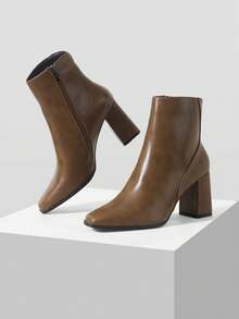 MOTF PREMIUM WOMEN'S FASHION SIMPLE SOLID SIDE ZIP HIGH HEEL ANKLE BOOTS, SPRING SHOES FOR EASTER AND CHRISTMAS - Khaki - View 7
