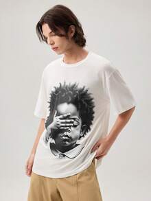 Streetwear Creative Hip Hop "Be Yourself" Print Oversized Dropped Shoulder White T-Shirt - White - View 5