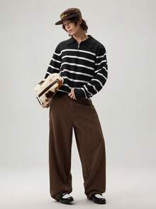 Vaulklash American Corduroy Washed Utility Pants For Men, High-End Casual Loose Straight Leg Trousers, Japanese Style Wide Parts, Fall Winter - Coffee Brown - View 2