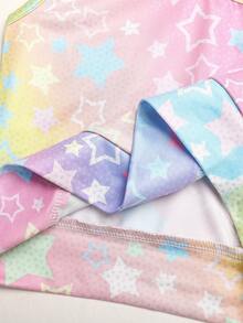 SHEIN 兒童青少年女孩彩虹星星印花針織三件套：長袖半高領拉鍊上衣、露背細肩帶背心與迷你裙褲，返校穿搭 - 彩色 - 查看 8