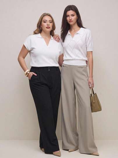 Maija Plus Size Solid Color Versatile Short Sleeve Knit Top For Daily Wear