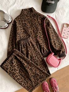 Casuvi Kids Teen Girl Leopard Print Jacket And Pants Set - Multicolor - View 2