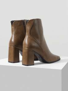 MOTF PREMIUM WOMEN'S FASHION SIMPLE SOLID SIDE ZIP HIGH HEEL ANKLE BOOTS, SPRING SHOES FOR EASTER AND CHRISTMAS - Khaki - View 9