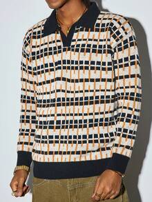 Modcrash Sweater Pullover Pria Kasual Longgar dengan Motif Abstrak dan Blok Warna Bergaya Vintage, Serbaguna untuk Beraktivitas Sehari-hari, Musim Gugur/Dingin, Atasan Lengan Panjang - Hitam - View 6